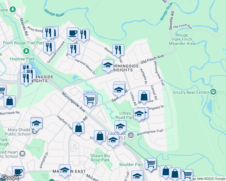 map of restaurants, bars, coffee shops, grocery stores, and more near in Toronto