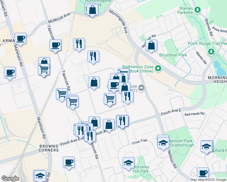 map of restaurants, bars, coffee shops, grocery stores, and more near in Toronto