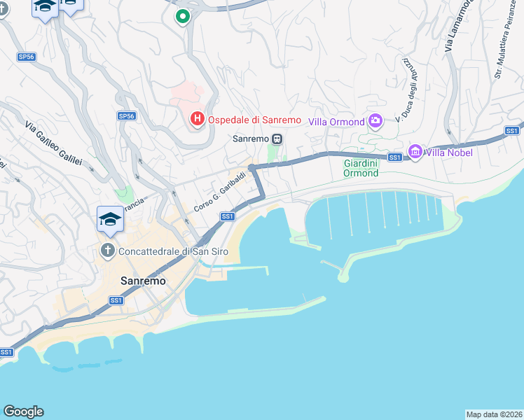 map of restaurants, bars, coffee shops, grocery stores, and more near 241 Corso Salvo d' Acquisto in Sanremo