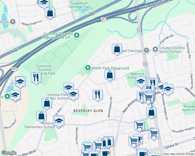 map of restaurants, bars, coffee shops, grocery stores, and more near 161 Renaissance Court in Vaughan