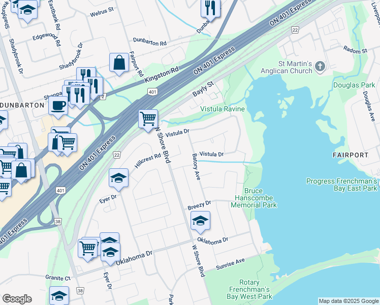 map of restaurants, bars, coffee shops, grocery stores, and more near 848 Batory Avenue in Pickering