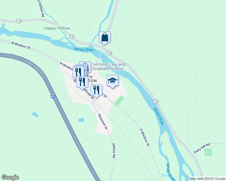 map of restaurants, bars, coffee shops, grocery stores, and more near 223 South Windsor Street in Royalton