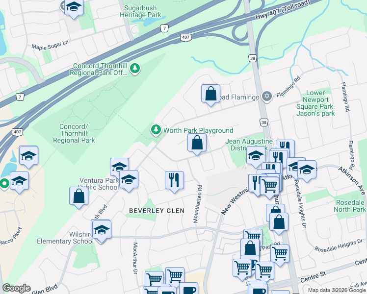 map of restaurants, bars, coffee shops, grocery stores, and more near 145 Renaissance Court in Vaughan