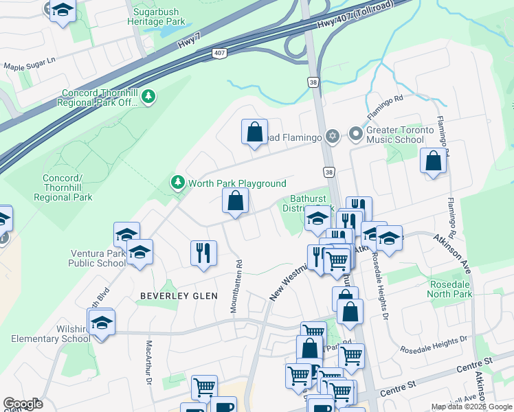 map of restaurants, bars, coffee shops, grocery stores, and more near 110 Westmount Boulevard in Vaughan