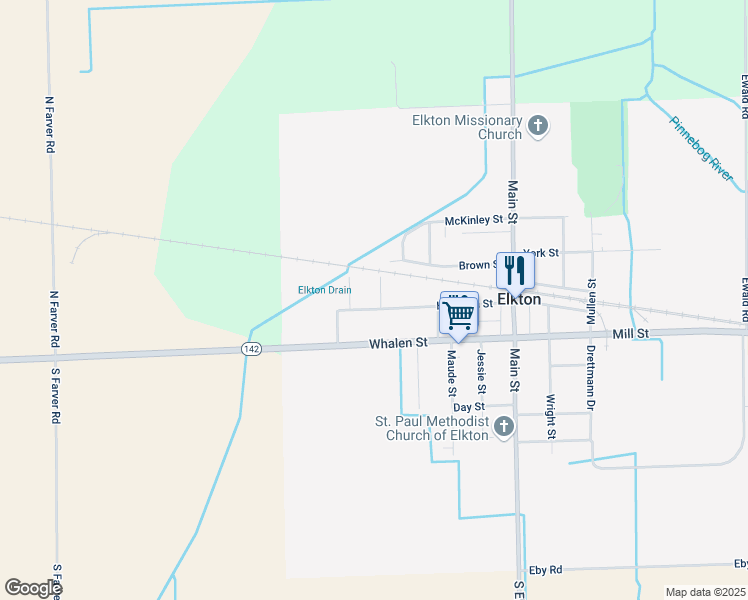 map of restaurants, bars, coffee shops, grocery stores, and more near 53 Mary Street in Elkton