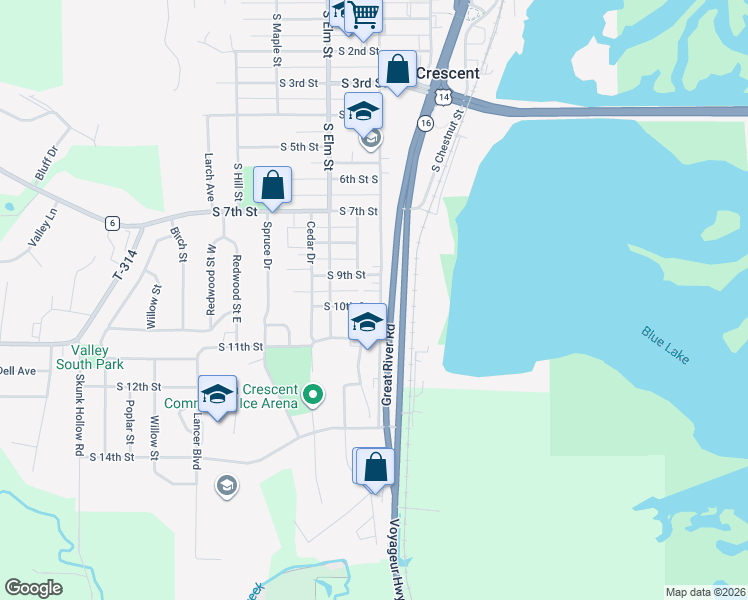 map of restaurants, bars, coffee shops, grocery stores, and more near 916 South Oak Street in La Crescent