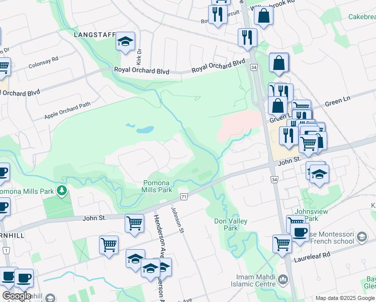 map of restaurants, bars, coffee shops, grocery stores, and more near 14 Dale Park Court in Markham