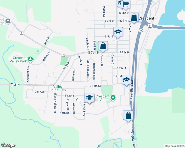 map of restaurants, bars, coffee shops, grocery stores, and more near 914 Redwood Street East in La Crescent