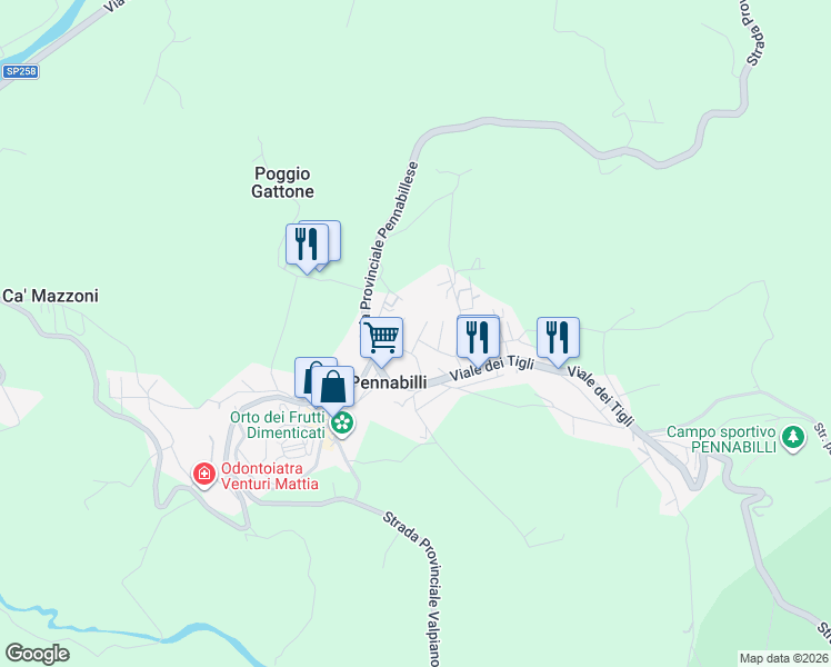map of restaurants, bars, coffee shops, grocery stores, and more near 1 Via Eda Giardi in Pennabilli