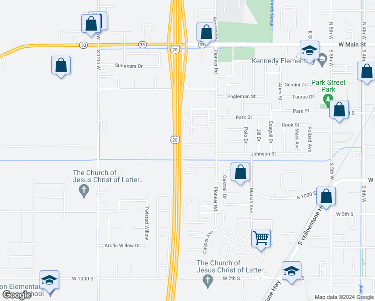 map of restaurants, bars, coffee shops, grocery stores, and more near 2300 South 1500 West in Rexburg