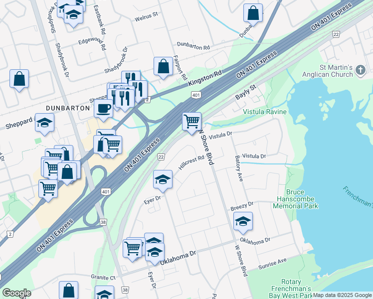 map of restaurants, bars, coffee shops, grocery stores, and more near 897 Marinet Crescent in Pickering