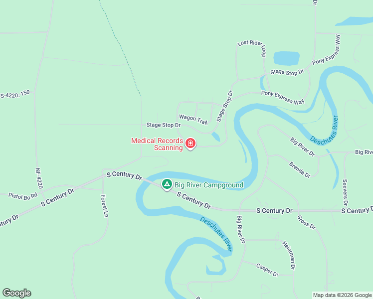 map of restaurants, bars, coffee shops, grocery stores, and more near 55601 Wagon Master Way in Bend