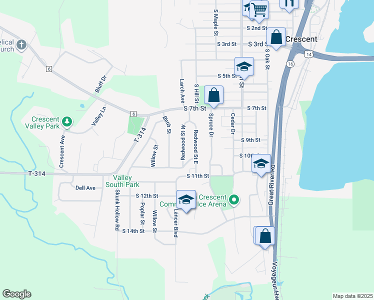 map of restaurants, bars, coffee shops, grocery stores, and more near 914 Redwood Street East in La Crescent