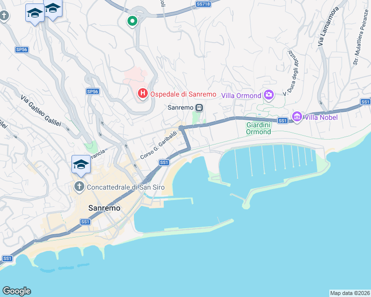 map of restaurants, bars, coffee shops, grocery stores, and more near 241 Corso Salvo d' Acquisto in Sanremo