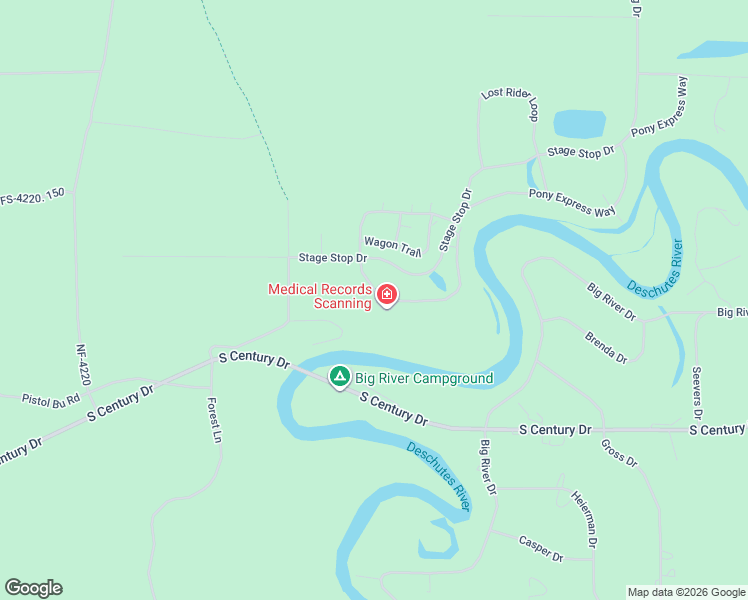 map of restaurants, bars, coffee shops, grocery stores, and more near 55601 Wagon Master Way in Bend