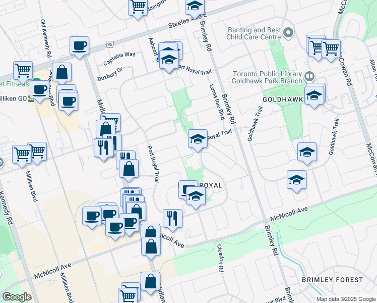 map of restaurants, bars, coffee shops, grocery stores, and more near 12 Bretton Court in Toronto