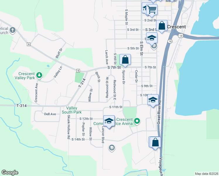 map of restaurants, bars, coffee shops, grocery stores, and more near 914 Redwood Street East in La Crescent