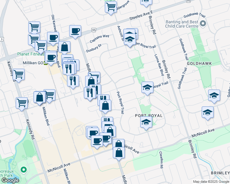 map of restaurants, bars, coffee shops, grocery stores, and more near in Toronto