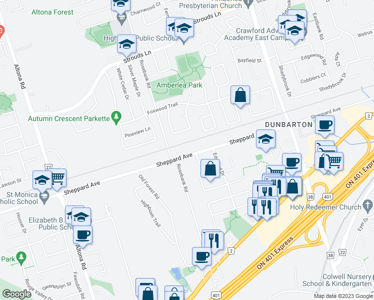 map of restaurants, bars, coffee shops, grocery stores, and more near 522 Sheppard Avenue in Pickering