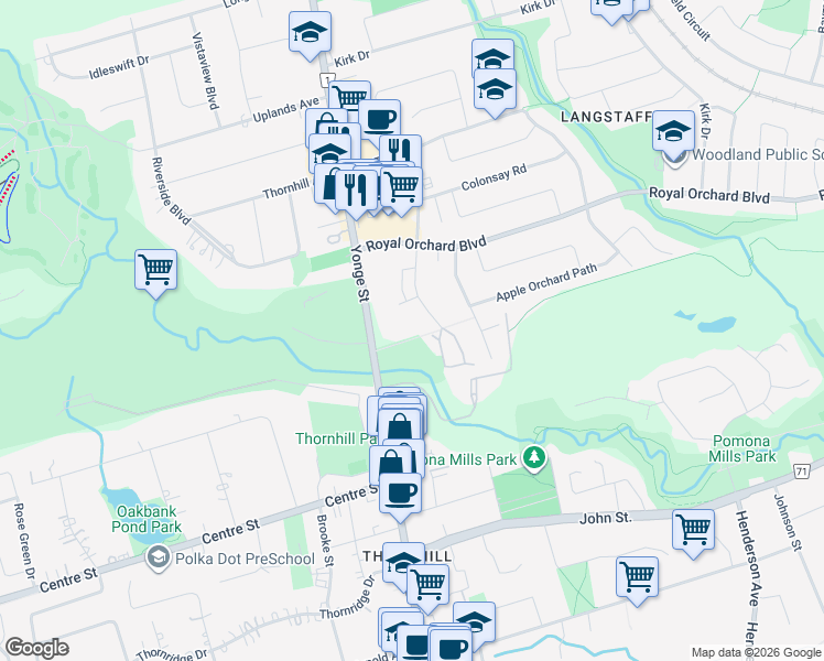 map of restaurants, bars, coffee shops, grocery stores, and more near in Markham
