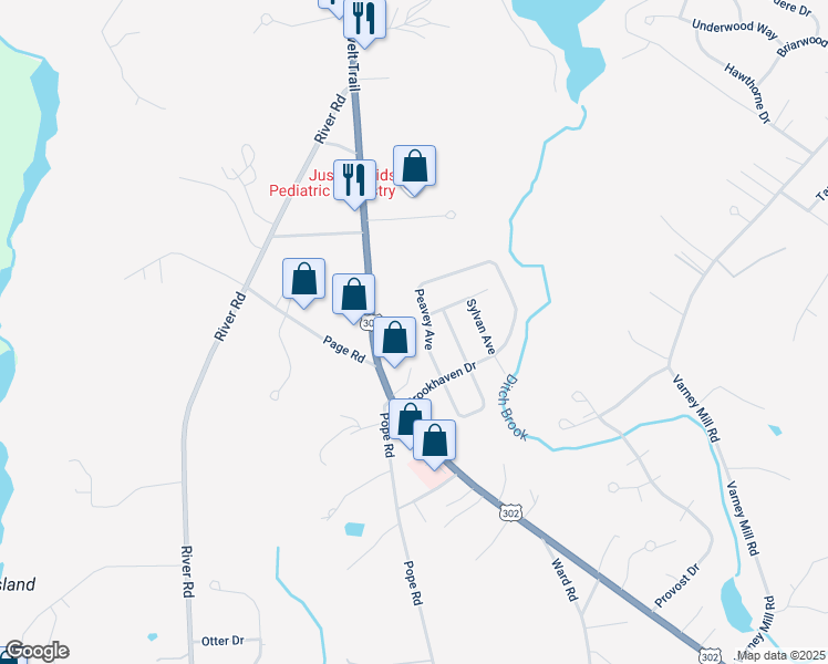 map of restaurants, bars, coffee shops, grocery stores, and more near 609 Roosevelt Trail in Windham