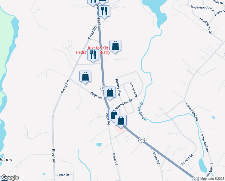 map of restaurants, bars, coffee shops, grocery stores, and more near 609 Roosevelt Trail in Windham