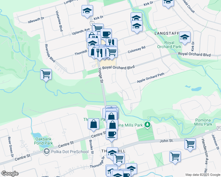 map of restaurants, bars, coffee shops, grocery stores, and more near in Markham