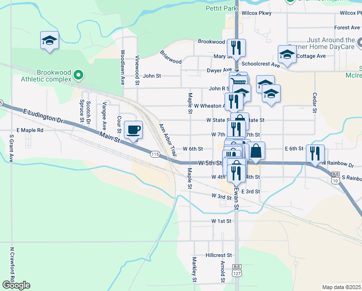 map of restaurants, bars, coffee shops, grocery stores, and more near 314 West 6th Street in Clare