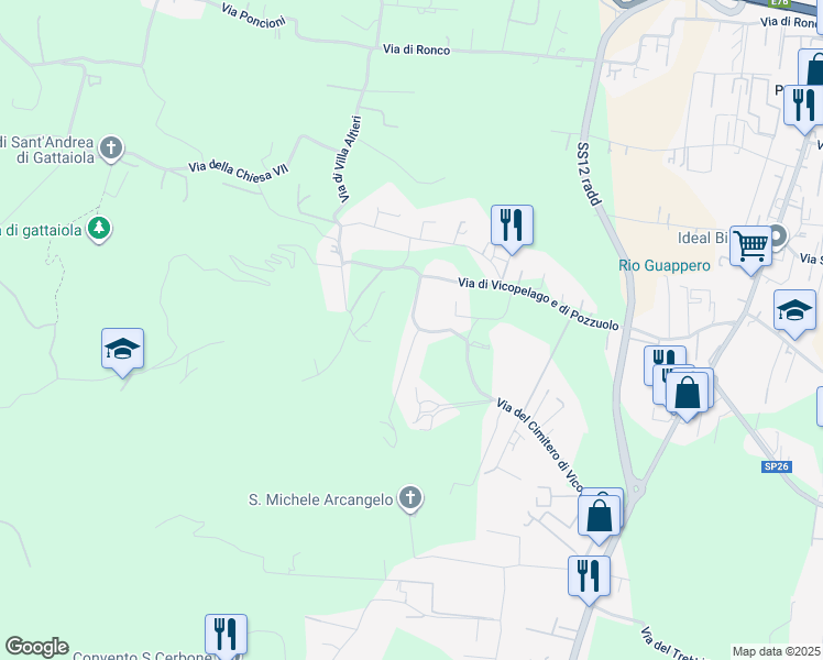 map of restaurants, bars, coffee shops, grocery stores, and more near 989 Via del Cimitero ⅩⅩⅠⅠⅠ in Lucca