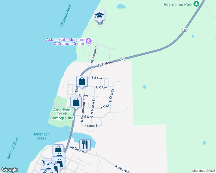 map of restaurants, bars, coffee shops, grocery stores, and more near Lewis Drive 1 in Chamberlain