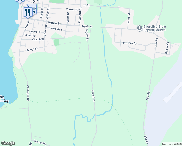 map of restaurants, bars, coffee shops, grocery stores, and more near Regent Street in Yarmouth