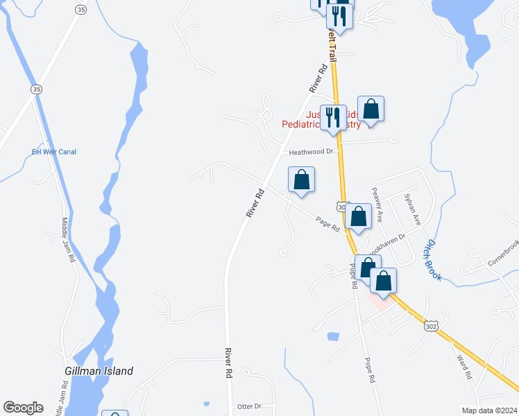 map of restaurants, bars, coffee shops, grocery stores, and more near 979 River Road in Windham