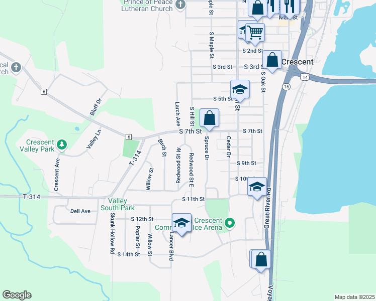 map of restaurants, bars, coffee shops, grocery stores, and more near 806 Redwood Street in La Crescent