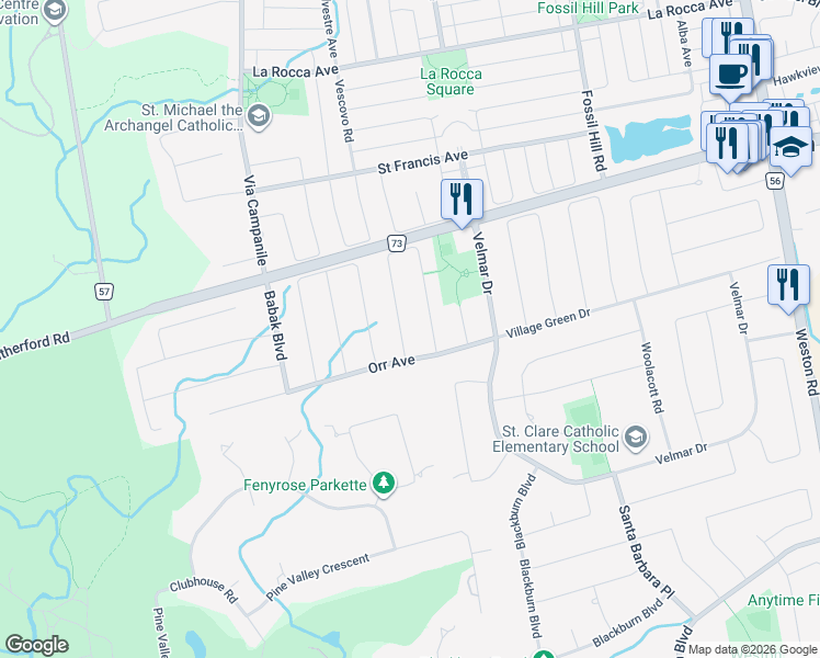map of restaurants, bars, coffee shops, grocery stores, and more near in Vaughan