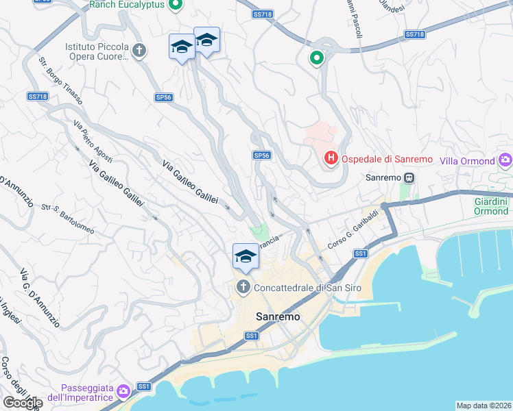 map of restaurants, bars, coffee shops, grocery stores, and more near 15 Via Porte Candelieri in Sanremo