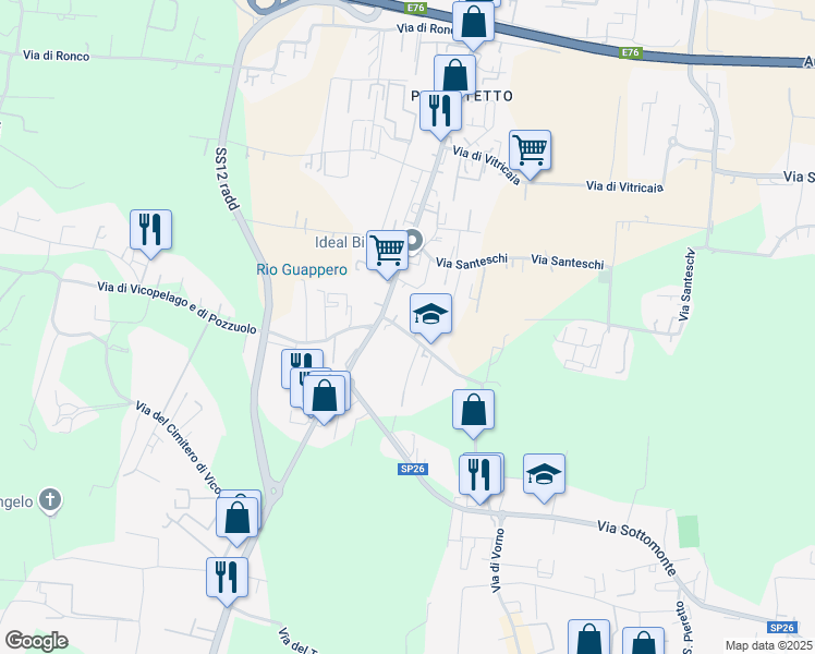 map of restaurants, bars, coffee shops, grocery stores, and more near 1086 Traversa ⅱ Via Per Vorno in Lucca