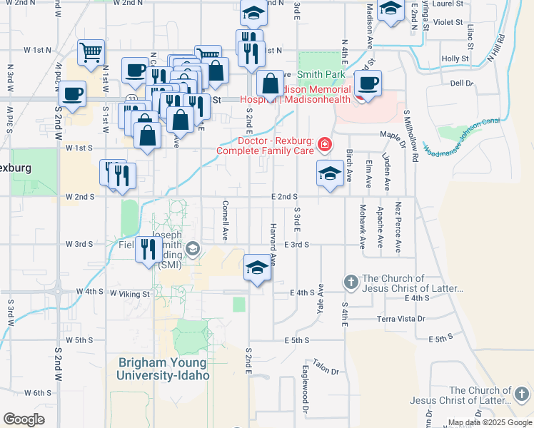 map of restaurants, bars, coffee shops, grocery stores, and more near 230 Harvard Ave in Rexburg