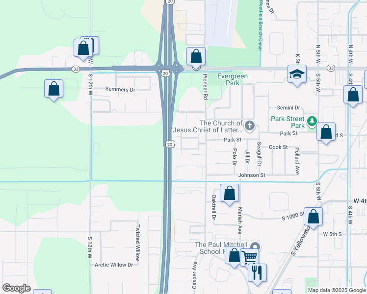 map of restaurants, bars, coffee shops, grocery stores, and more near 888 Capital Avenue in Rexburg