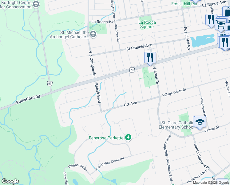 map of restaurants, bars, coffee shops, grocery stores, and more near Colucci Drive in Vaughan