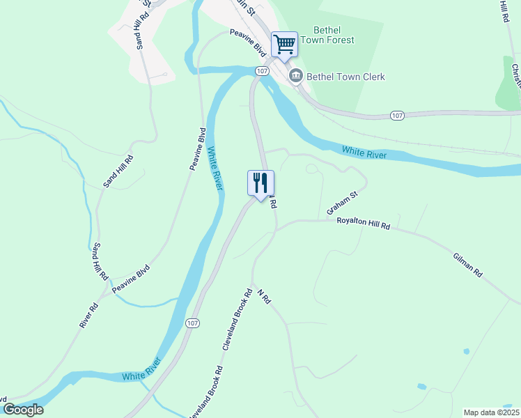 map of restaurants, bars, coffee shops, grocery stores, and more near in Bethel