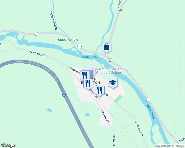 map of restaurants, bars, coffee shops, grocery stores, and more near 164 Chelsea Street in Royalton