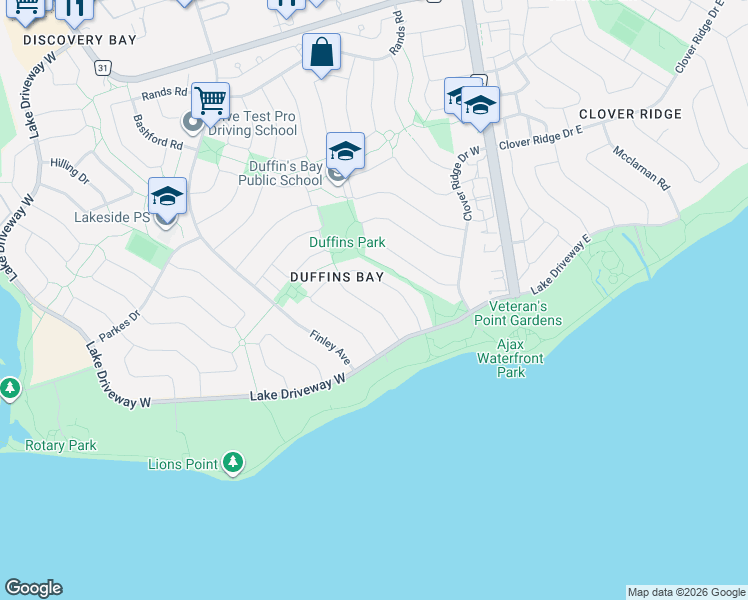 map of restaurants, bars, coffee shops, grocery stores, and more near 15 Cadby Road in Ajax