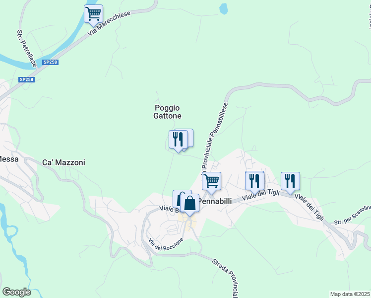 map of restaurants, bars, coffee shops, grocery stores, and more near 1 Via Parco Begni in Pennabilli