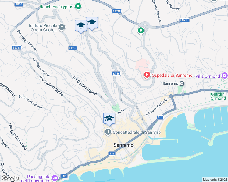 map of restaurants, bars, coffee shops, grocery stores, and more near 15 Via Porte Candelieri in Sanremo