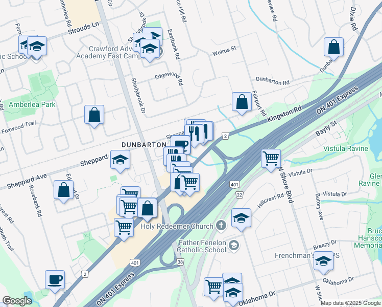 map of restaurants, bars, coffee shops, grocery stores, and more near 770 Kingston Road in Pickering