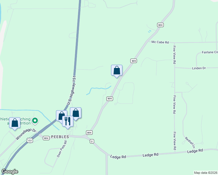map of restaurants, bars, coffee shops, grocery stores, and more near N7718 County Road WH in Fond du Lac
