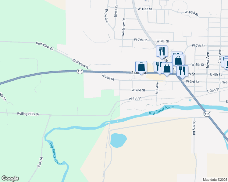 map of restaurants, bars, coffee shops, grocery stores, and more near 103 Prospect Avenue in Dell Rapids