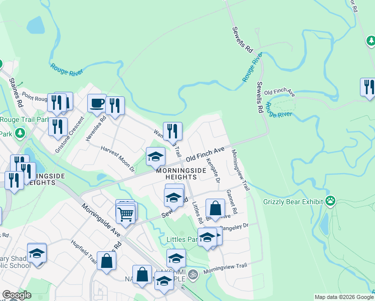 map of restaurants, bars, coffee shops, grocery stores, and more near 8 Valley Centre Drive in Toronto