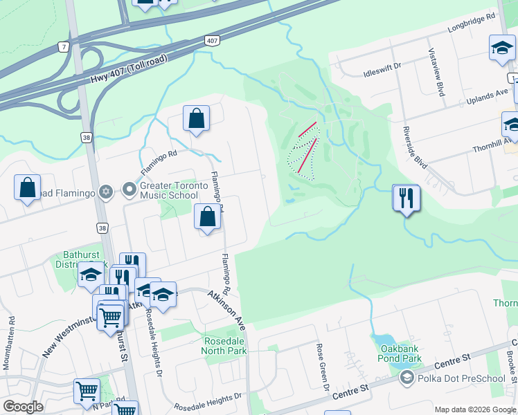 map of restaurants, bars, coffee shops, grocery stores, and more near 60 Parr Place in Vaughan