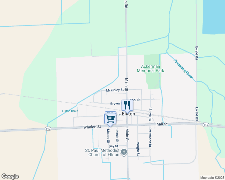 map of restaurants, bars, coffee shops, grocery stores, and more near 5083 McKinley in Elkton